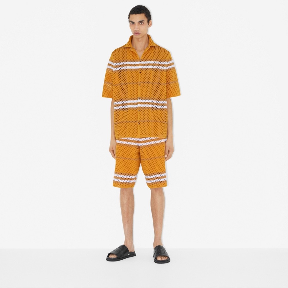 Burberry Mustard Mesh Knit Shirt & Shorts Set – XXXL Shirt + XL Shorts –